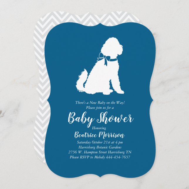 Goldendoodle Dog Baby Shower Blue Boy Invitation (Front/Back)