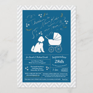 Goldendoodle Dog Baby Shower Blue Boy Invitation