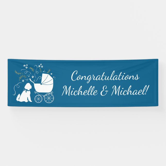 Goldendoodle Dog Baby Shower Boy Blue Banner (Horizontal)