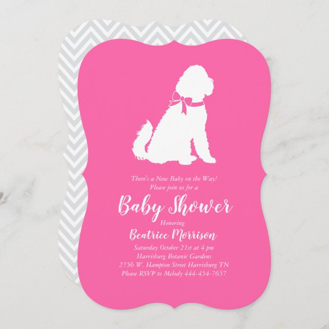 Goldendoodle Dog Baby Shower Pink Girl Invitation (Front/Back)