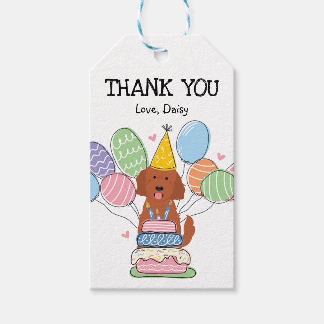 Goldendoodle Dog Birthday Party Favour Tags (Front)