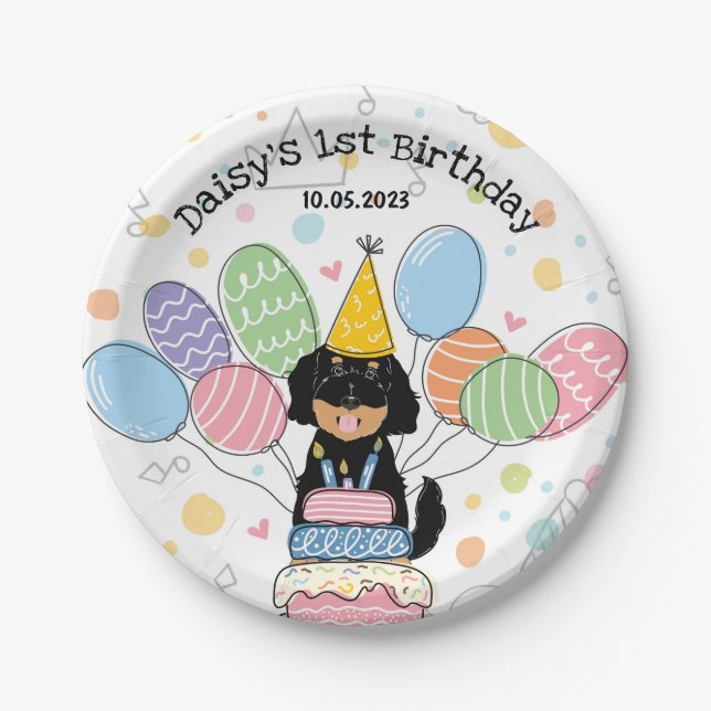 Goldendoodle Dog Birthday Party Paper Plates (Front)