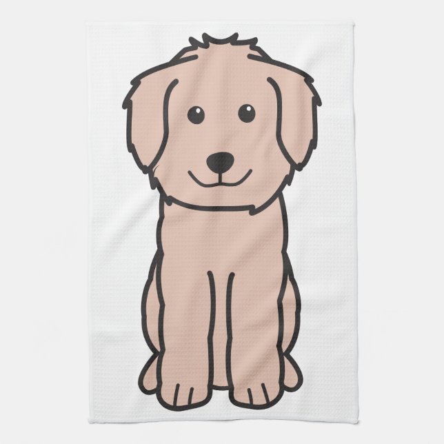 Goldendoodle Dog Cartoon Tea Towel (Vertical)