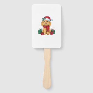 Goldendoodle Dog Christmas Celebration Santa Dog X Hand Fan