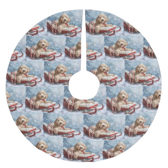 Goldendoodle Dog Christmas Festive  Brushed Polyester Tree Skirt (Front)