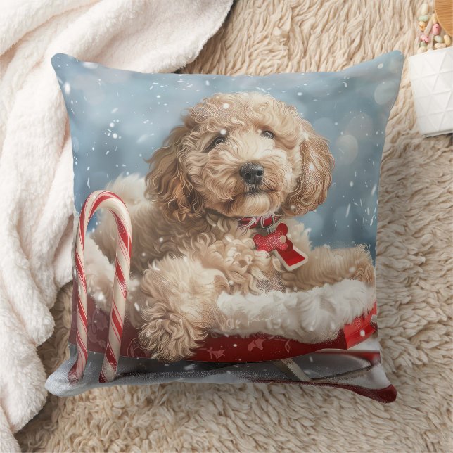 Goldendoodle Dog Christmas Festive  Cushion (Blanket)