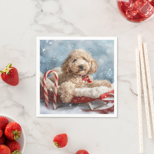 Goldendoodle Dog Christmas Festive  Napkin (Insitu)