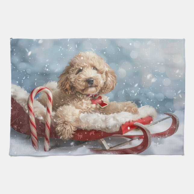 Goldendoodle Dog Christmas Festive  Tea Towel (Horizontal)
