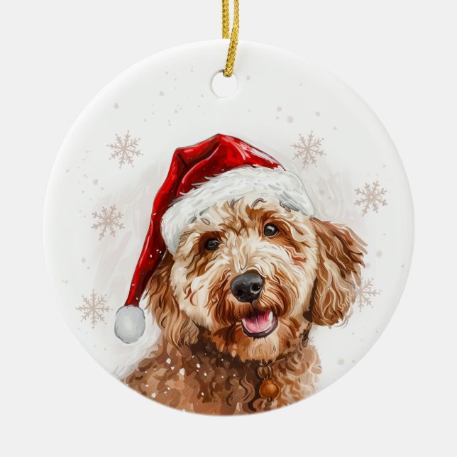 Goldendoodle Dog Christmas Personalized Ceramic Tree Decoration (Front)
