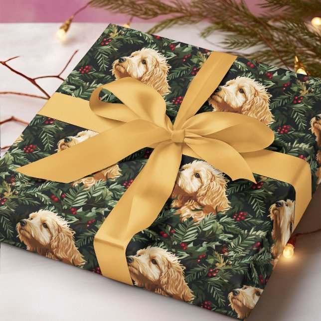 Goldendoodle dog Christmas Pine Wrapping Paper (Creator Uploaded)