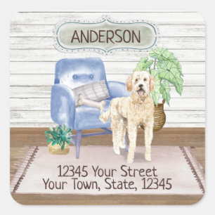 Goldendoodle Dog Cosy New Home Address       Square Sticker