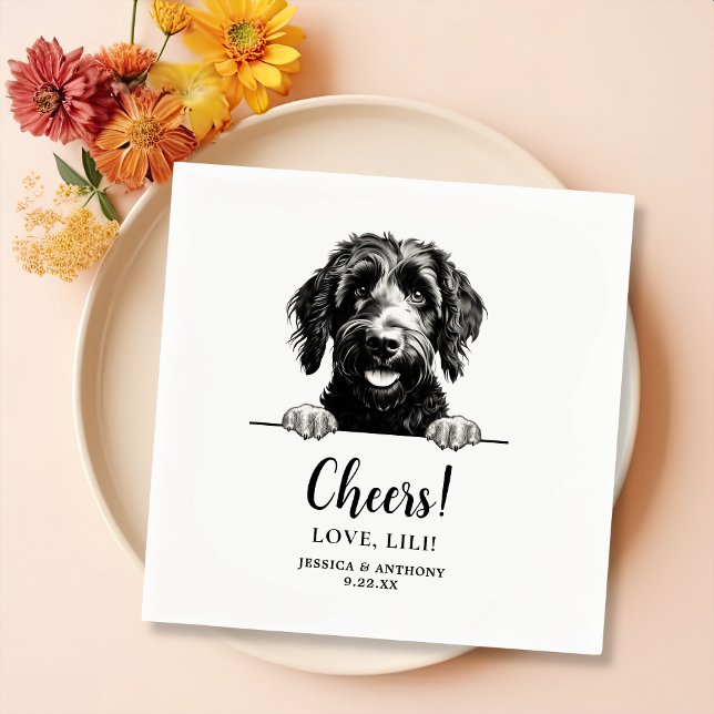 Goldendoodle Dog Drawing Personalised Cheers Napkin (Creator Uploaded)