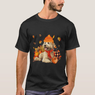 Goldendoodle Dog Fall Scarf Leopard Pumpkins Autum T-Shirt