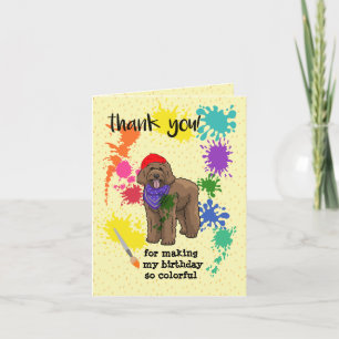 Goldendoodle Dog Fun Art Birthday Party Thank You Card