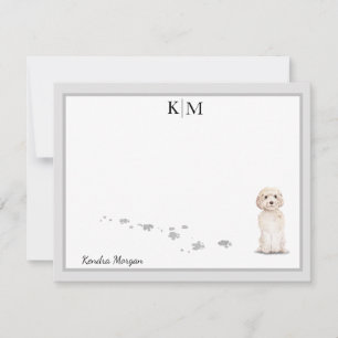 Goldendoodle Dog Grey Border Monogram Your Name Card