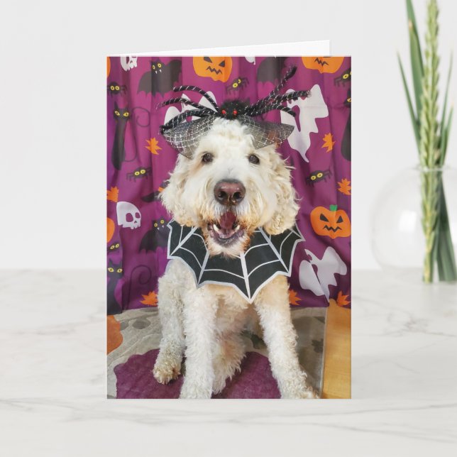 Goldendoodle dog Halloween Card (Front)