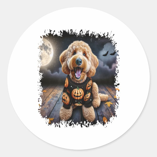 Goldendoodle Dog Halloween Classic Round Sticker (Front)