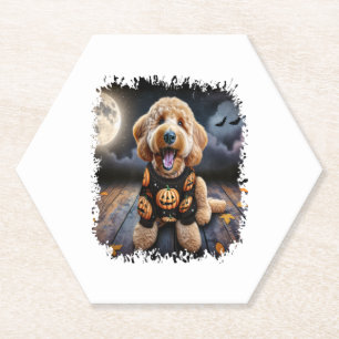Goldendoodle Dog Halloween Paper Coaster