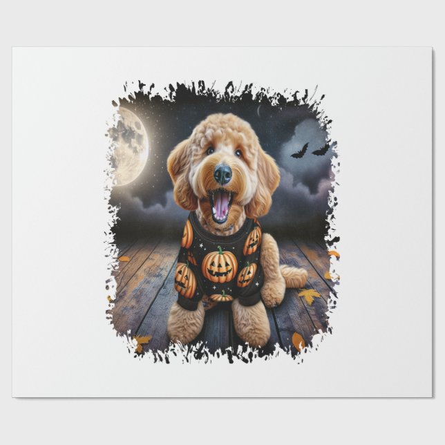 Goldendoodle Dog Halloween Wrapping Paper (Flat)