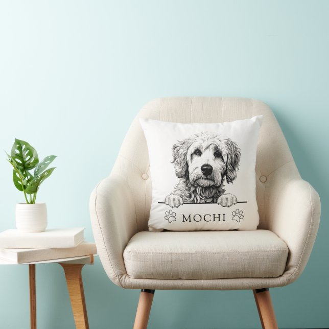 Goldendoodle Dog Hand Drawing Personalised  Cushion (Chair)