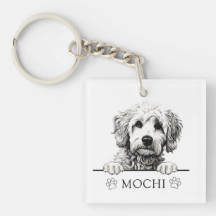Goldendoodle Dog Hand Drawing Personalised Key Ring