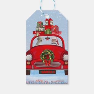 Goldendoodle Dog In Car With Santa Claus Gift Tags