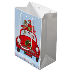 Goldendoodle Dog In Car With Santa Claus Medium Gift Bag