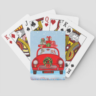 Goldendoodle Dog In Car With Santa Claus Throw Pil Playing Cards