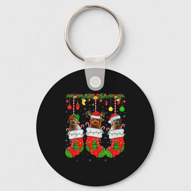 Goldendoodle Dog In Christmas Socks Funny Pet Dog  Key Ring (Front)