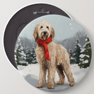 Goldendoodle Dog in Snow Christmas  6 Cm Round Badge