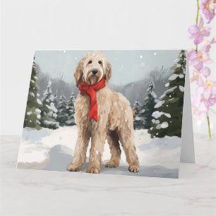Goldendoodle Dog in Snow Christmas Card