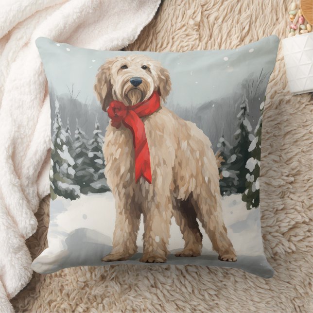 Goldendoodle Dog in Snow Christmas  Cushion (Blanket)