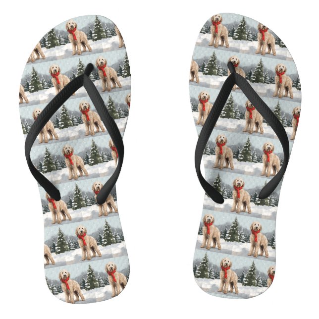 Goldendoodle Dog in Snow Christmas  Jandals (Footbed)