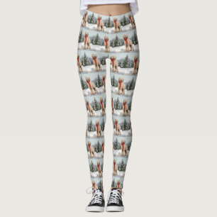Goldendoodle Dog in Snow Christmas Leggings