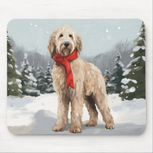 Goldendoodle Dog in Snow Christmas Mouse Pad