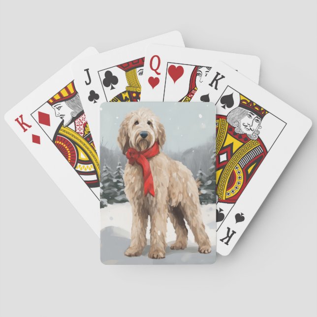 Goldendoodle Dog in Snow Christmas  Playing Cards (Back)
