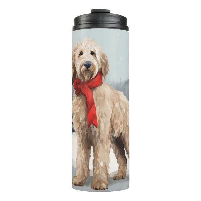 Goldendoodle Dog in Snow Christmas  Thermal Tumbler (Front)