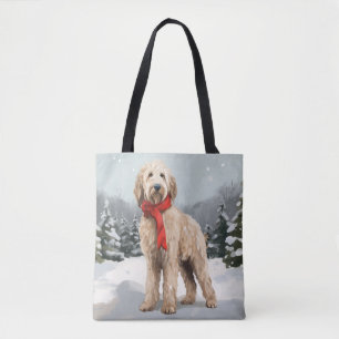 Goldendoodle Dog in Snow Christmas Tote Bag