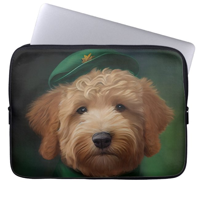 Goldendoodle  Dog in St. Patrick's Day Dress Laptop Sleeve (Front)