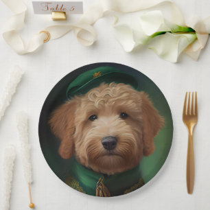Goldendoodle Dog in St. Patrick's Day Dress Paper Plate