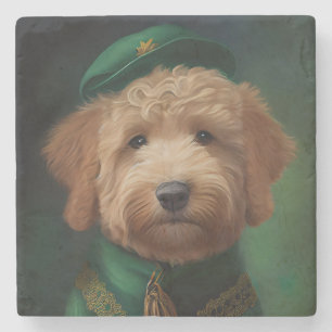 Goldendoodle Dog in St. Patrick's Day Dress Stone Coaster