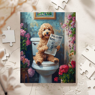 Goldendoodle Dog on Toilet Funny Jigsaw Puzzle