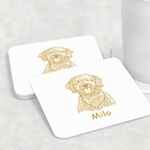 Goldendoodle Dog Personalised Hand Drawing Square Paper Coaster