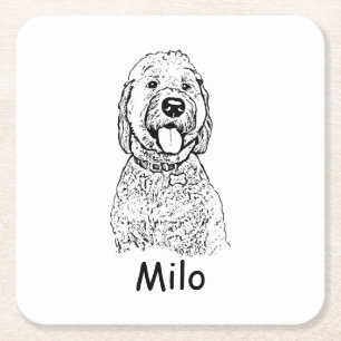 Goldendoodle Dog Personalised Hand Drawing Square Paper Coaster