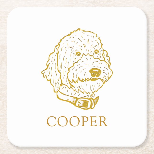 Goldendoodle Dog Personalised Square Paper Coaster (Front)