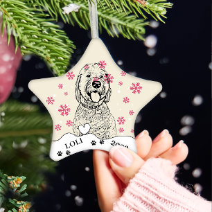 Goldendoodle Dog Personalized Hand Drawing Ceramic Tree Decoration