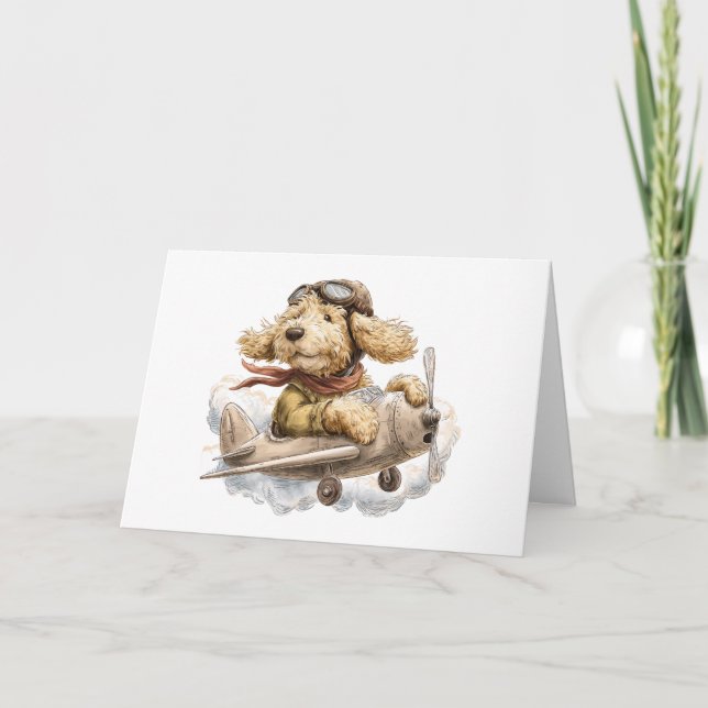 Goldendoodle Dog Pilot Aeroplane Card (Front)