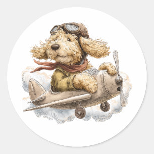 Goldendoodle Dog Pilot Aeroplane Classic Round Sticker