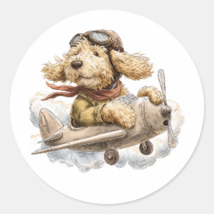 Goldendoodle Dog Pilot Aeroplane Classic Round Sticker