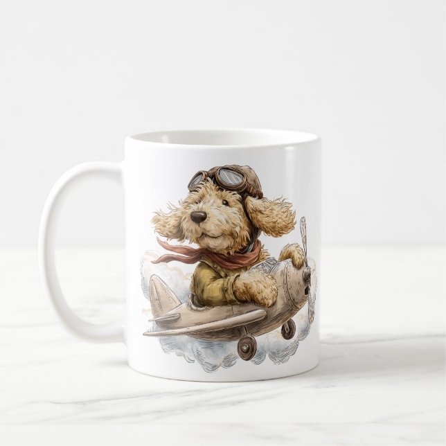 Goldendoodle Dog Pilot Aeroplane Coffee Mug (Left)